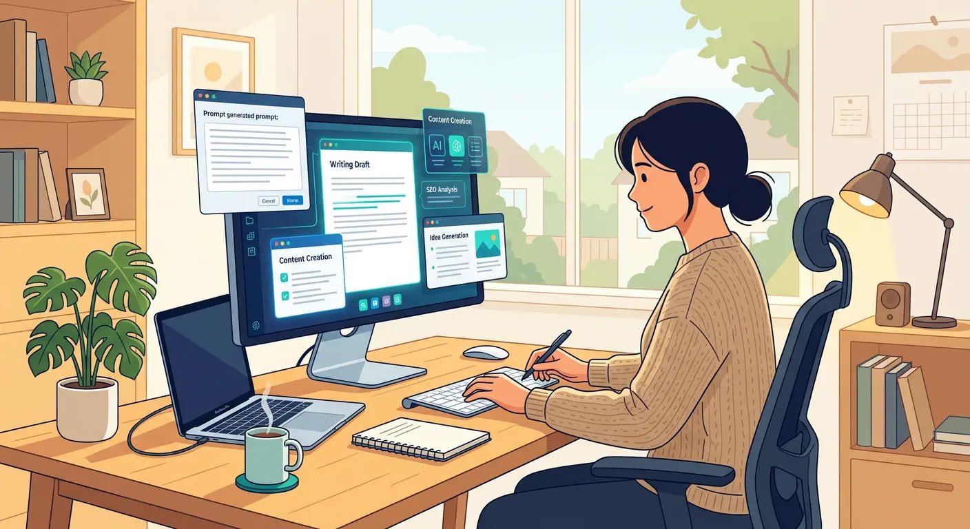 AI freelancing and content creation workspace